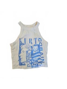 american eagle off white & blue Nirvana crop tank top size small cotton